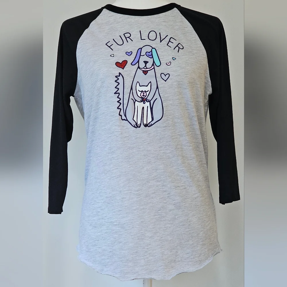 BOBS from Skechers Fur Lover‎ Gray and Black Raglan Shirt